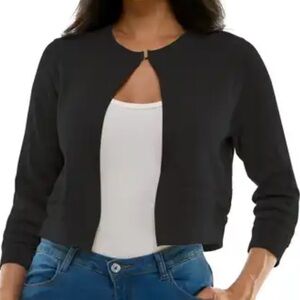 J. McLaughlin Black Open Front Knit Cardigan Shrug Casual Layer 3/4 Sleeves XS